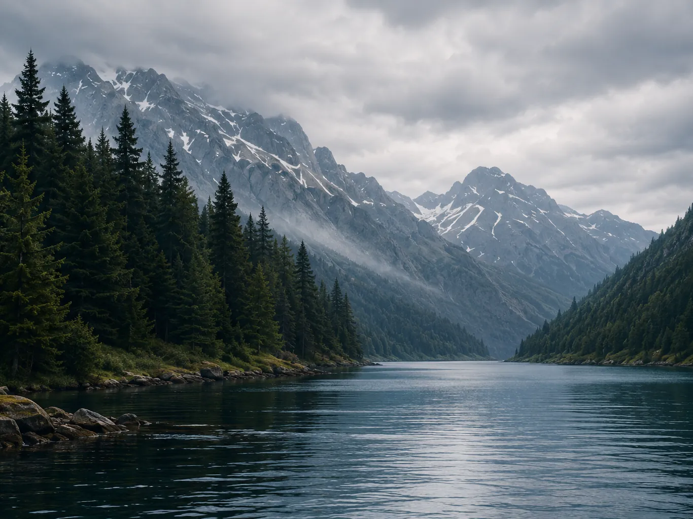 Misty Alaskan ocean passage